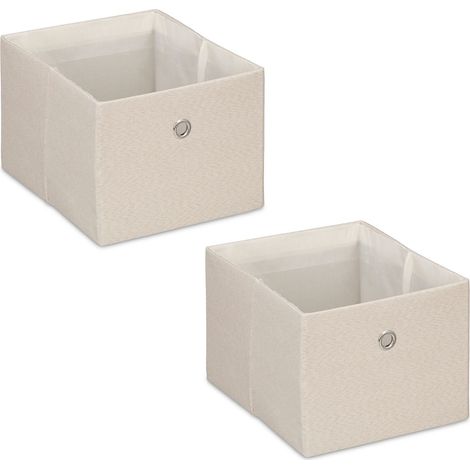 Relaxdays 2x Storage Boxes, Rectangular Fabric Basket, Container without Lid, Shelf Organiser, 16 x 20.5 x 25 cm, Beige (1/5)