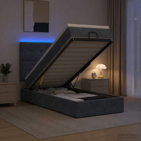 Cama tipo otomana con colchón y LED Gris oscuro 100 x 200 cm (1/5)