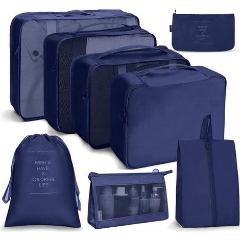 Organizer per valigie da viaggio, set da 8 pezzi per riporre le valigie, cubi organizer per l'organizzazione dei bagagli (blu navy)