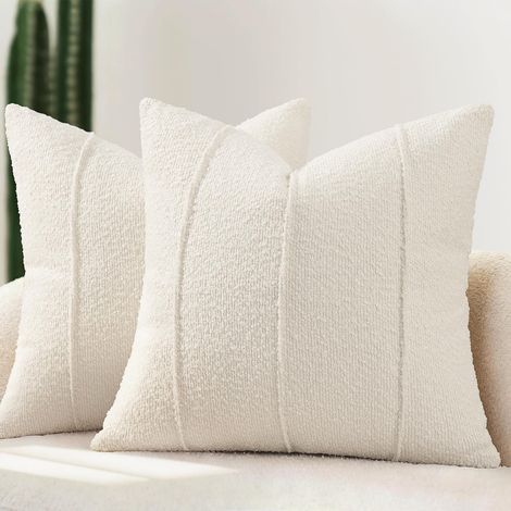 Housse de Coussin Bouclé 45x45 Lot de 2, Housses Douces à Texture avec Rayures, Coussins Décoratifs Modernes et Confortables (1/5)