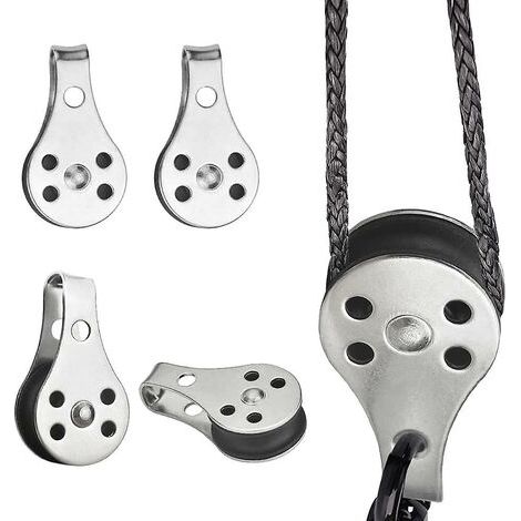 Poulies en acier inoxydable, poulies marines de 25 mm, poulies à câble, poulies de levage robustes, poulies pivotantes, poulies à crochet, adaptées aux canoës, kayaks et bateaux, 45, 26, 11 mm, argent (1/4)