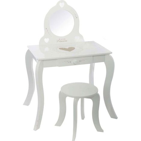 Coiffeuse avec miroir et tabouret, table de maquillage avec miroir, 1 tiroir, coin beauté, style classique (1/4)