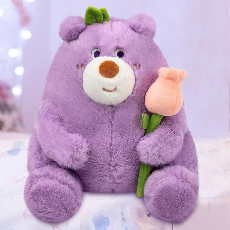 Lila Bären-Plüschkissen mit Tulpe, weiches und niedliches Plüschtier für Mädchen und Jungen, ideales Geschenk zum Valentinstag und zu Weihnachten, 24 cm. (1/5)