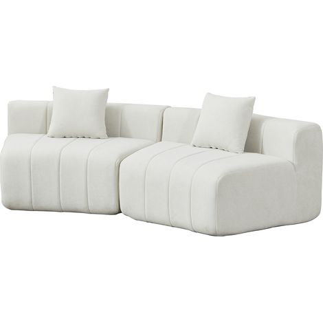 Módulo de sofá curvo de chenilla beige con 2 cojines, modular y sin montaje (1/5)