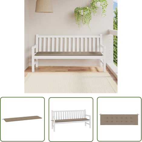 The Living Store Coussin de banc de jardin taupe 180x50x3 cm tissu oxford - Coussin De Banc - Coussin D'extérieur - Coussin Jardin - Coussin Taupe - Coussin Confortable