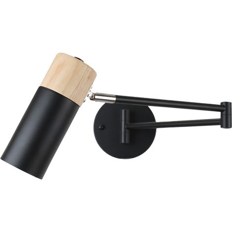 Applique murale noire à bras pivotant en bois aluminium E27 530 mm IP20
