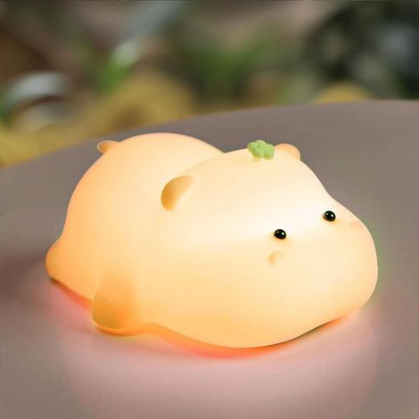 Veilleuse rose Hippo Touch, veilleuse LED Squishy mignonne pour enfants, lumière hippopotame en silicone, veilleuse à intensité variable (1/5)