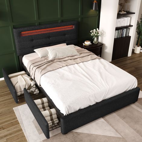 Letto struttura letto 90x200 con LED e 2 cassetti OKMYHOME