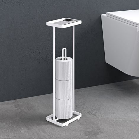 doporro Soporte de Papel Higiénico de Pie, Sin Instalación, Acero al Carbono, Almacenamiento para 3-5 Rollos, Repisa Superior Antideslizante, Base Antideslizante, Blanco Mate, Reglo-04 (1/5)