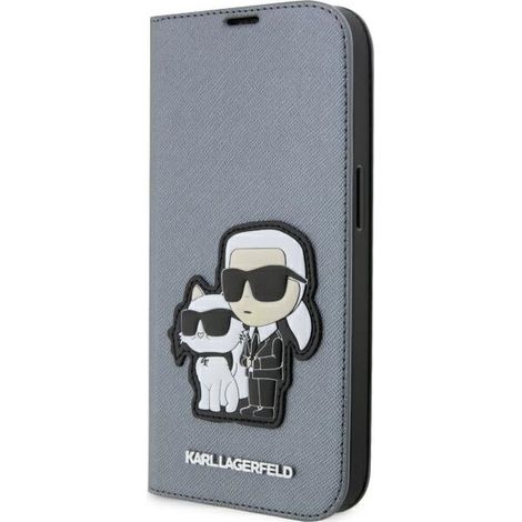 Karl Lagerfeld Saffiano Silberne iPhone 14 Pro Flip-Hülle (1/5)