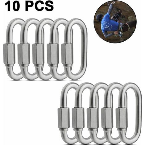 Lot de 10 anneaux de connexion rapide filetés M6 en acier inoxydable 304 de Charge de 280 kg,Mousqueton ovale à vis en D,Robuste pour l'extérieur/l'intérieur, le camping et la randonnée