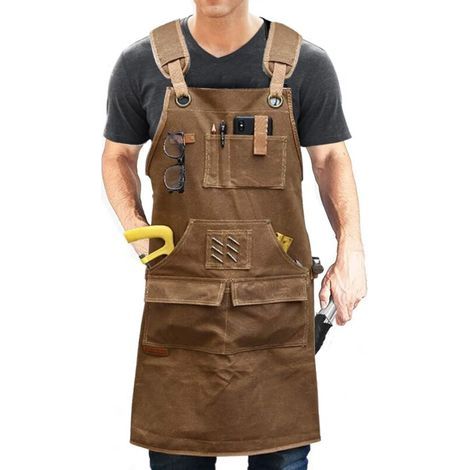 Men's work apron, men's carpenter's apron, welder's apron, cross-stitched workshop apron with pockets, waterproof and wear-resistant tool apron for garden, craft workshop and garage (1/4)