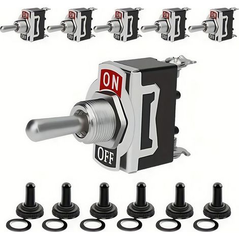 6 Pièces Interrupteur à Bascule avec Casquette Etanche, 10A/12VDC, 6A/24VDC, SPST ON/OFF 2 Positions 2 Broches, pour Voiture Tableau de Bord Lumière=