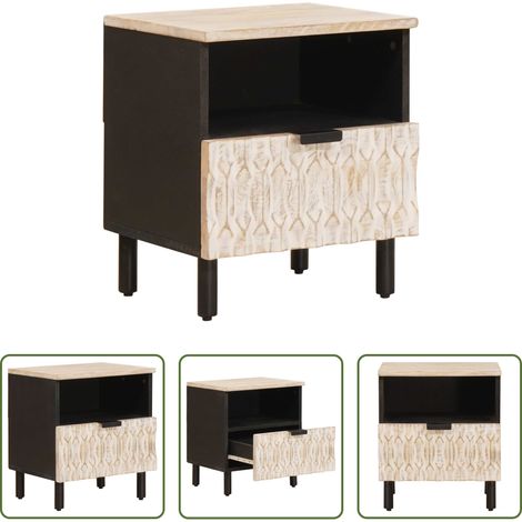 Rangement chambre -  Cabinet de chevet Blanc 40 x 33 x 46 cm Bois de mangue massif (1/5)