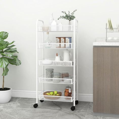 Chariot de cuisine à 5 niveaux Chariot de Service Desserte de Cuisine Blanc 46x26x105 cm Fer 42960 (1/5)