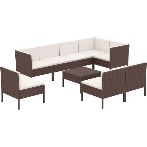 Salon de jardin 9 pcs avec coussins résine tressée marron vidaXL (1/5)