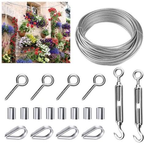 Ineasicer 15 m Edelstahl-Drahtseil-Set 304, 2 mm dick, hochbelastbar, rostfrei, robustes Drahtseil für Zeltleinen, Wäscheleinen, Außenleuchter (1/4)