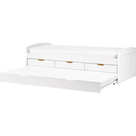 Lit Gigogne en Bois de Pin pour Enfants Tiroirs de Rangement Coulissant Blanc Petiville