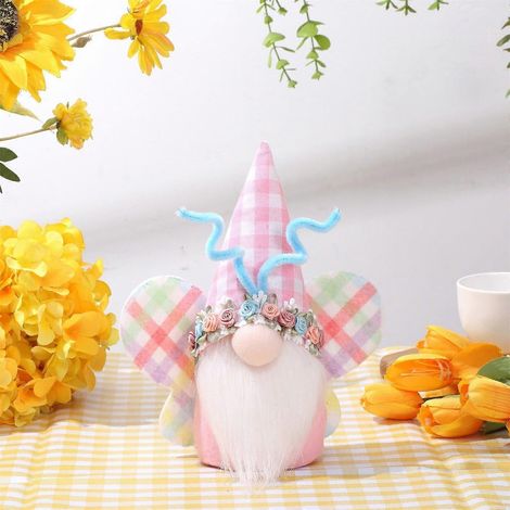 2-teiliges Osterdekorationsset: Plüschgnome, rosa Elfen mit Schmetterlingsflügeln, Osterdekoration für Zuhause. (1/2)