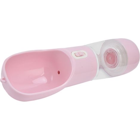 Tragbare 2-in-1-Hunde-/Katzenflasche, Wassernapf und integrierter Futterspender, rosa, für Spaziergänge im Freien. (1/5)
