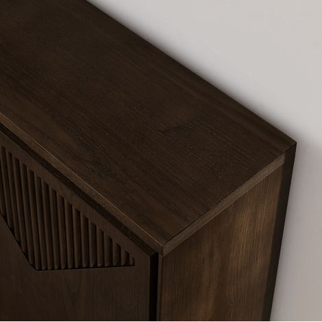 Buffet de rangement V avec design en relief, MDF et placage bois, stable avec protections anti-basculement, brun (1/5)