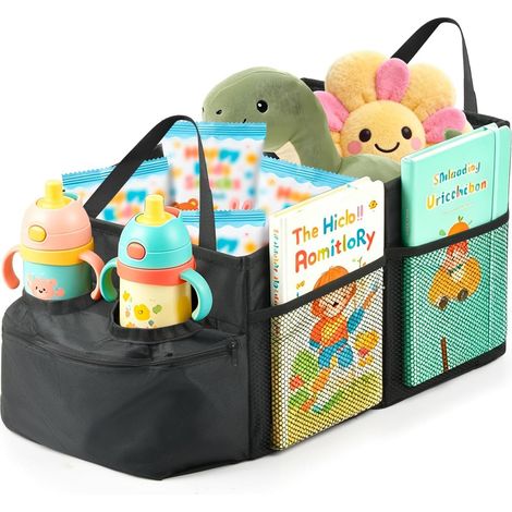 Universel Organisateur de Siège Voiture - Arrière et Siège Avant Organisateur de Voiture Pliable avec compartiments et porte-gobelets, pour jouets, livres, collations et autres objets (1/5)
