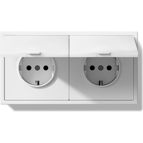 Prise double encastrable étanche pour pièce humide, blanche (1/5)