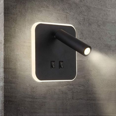 Feux de chevet LED Lampe murale hotel intérieur Lumières mural lit Lampe murale couloir avec interrupteur Noir 10W (Carré) (1/5)
