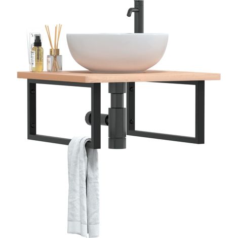 Waschbeckenregal Wandmontage Stahl und Massivholz Buche