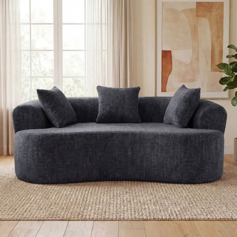 Canapé 2 places incurvé en chenille gris, sofa bas sans montage avec assise profonde, mousse haute résilience, ressorts et coussins moelleux (1/5)