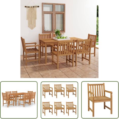 The Living Store Ensemble à manger de jardin 7 pcs Bois de teck massif - Meubles De Jardin - Salon De Jardin - Set De Table - Table En Bois - Chaises En Bois (1/5)