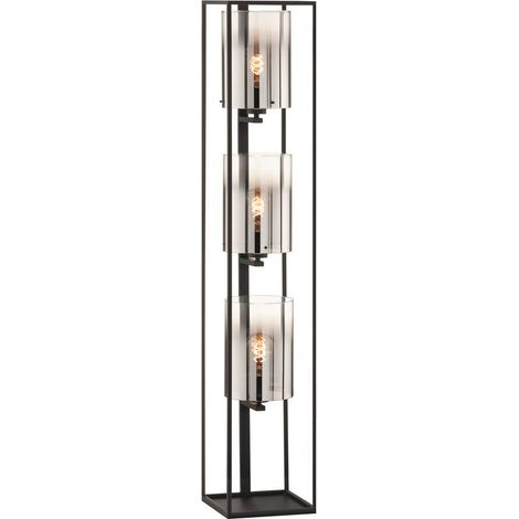 Lampadaire SAMU E27 3x40W métal sable noir, verre fumé L:24cm l:24cm H:130cm avec interrupteur au pied (1/5)