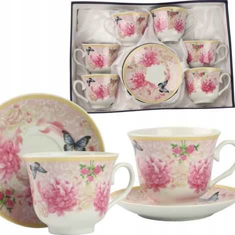6-teiliges Tassen-Set mit Untertassen (250 ml) für Kaffee und Tee, klassisch-retro
