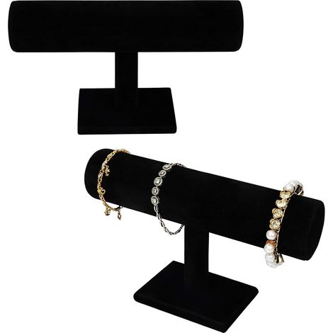 Presentoir Bracelet et Bijoux en Velours Noir en Forme de T (Lot de 2) - Porte Bracelet, Bijoux, Montres et Colliers pour Ranger et Organiser
