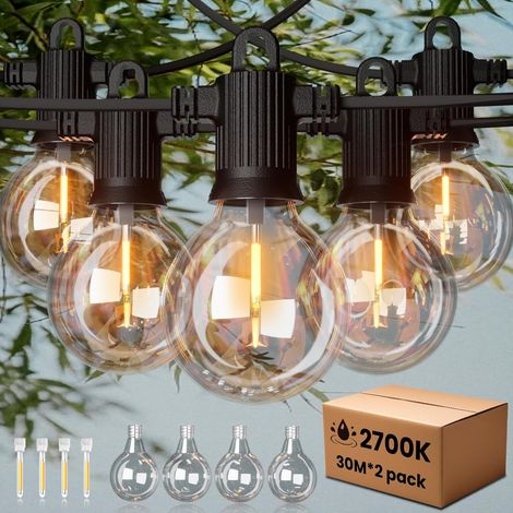 Guirlande Lumineuse Exterieure 60M Guirlande Guinguette Extérieur avec G40 80+4 Économie d'énergie Led Ampoules Etanche IP65 Imperméable Guirlande Lumineuse Exterieur Décoration Blanc Chaud (1/5)
