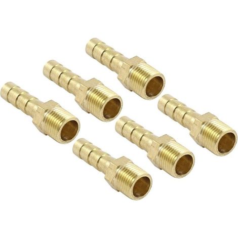6mm Raccord cannelé à 1/8 PT Filet Mâle Tuyau x 6PCS Droit Laiton pour Air Eau Carburant Pneumatique Tuyau, Or - (1/4)