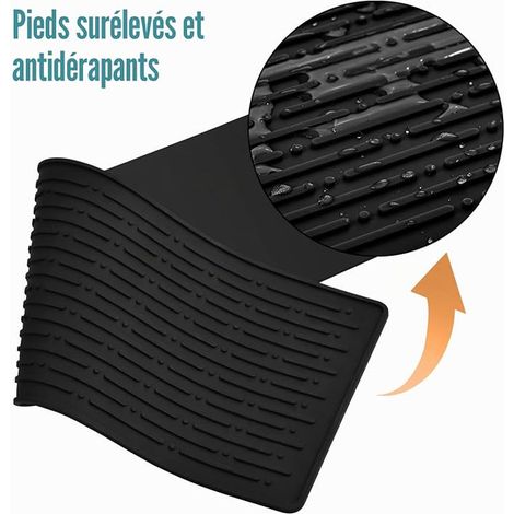 40.5x14.5cm Tapis Égouttoir Vaisselle Silicone de Séchage pour Cuisine Tampon Drainage en Antidérapant Résistant à la Chaleur Rangement Couverts, Noir (1/2)