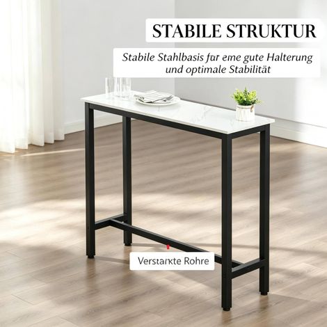Table de bar design moderne avec plateau effet marbre blanc et structure en acier noir 120x40x100 cm (1/5)