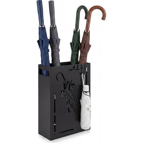 COSTWAY Portaombrelli Porta Supporto Ombrello Interno Design Moderno Antiruggine Ganci Vassoio Raccolta Rimovibile Plastica Nero Elegante Economico Metallo Ac (1/5)