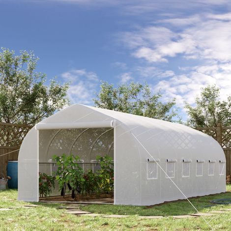 Blanche 6x3x2 m - Serre extérieure Tunnel Serre de Grande serre de jardin avec 12 fenêtres et porte roulante avec fermeture éclair en métal