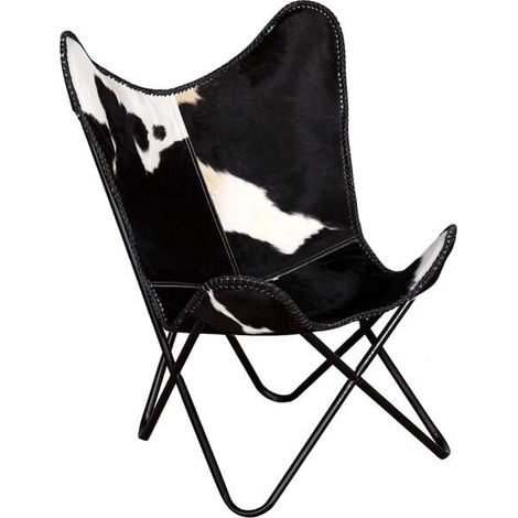 chaise papillon en cuir noir et blanc (1/5)
