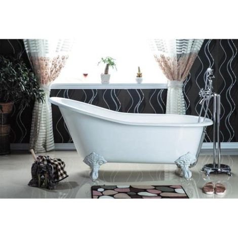 Freistehende Gusseisen Badewanne ASHFORD Füße WEISS 156 (1/2)