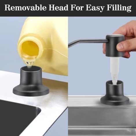 Distributeur de Savon évier Cuisine, de détergent encastrable en Acier Inoxydable de Cuisine 300 ML,rotative à 360 ° Noir Mat (1/4)