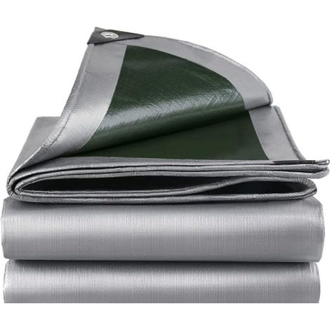 Bâche de Protection Exterieur avec Oeillets, 3x4m 160 g/m² PE Bâche Voiture Piscine, Imperméable Résistante aux Déchirures UV Intempéries, Bâche Multi-Usage pour Meubles de Jardin, Gris Vert (1/5)