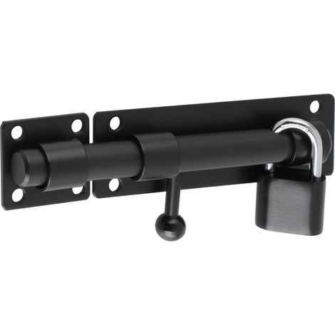 Edelstahl Riegelschloss mit Vorhängeschloss 150mm Schwarz für Tor, Zaun, Schuppen