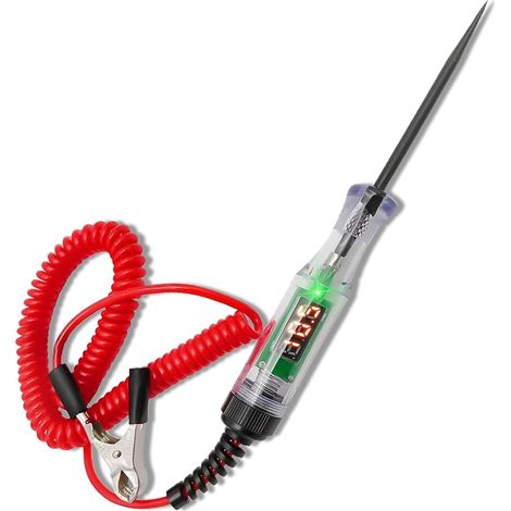 Testeur de tension pour voiture - 5-120 V CC - Avec pince crocodile - Fil à ressort - Testeur de tension avec voyant LCD numérique - Lampe de test pour voitures, camions, motos (1/5)