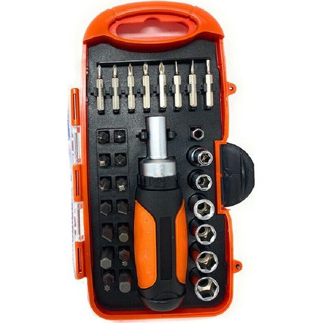 TrAdE Shop Traesio - Kit 30 Pz Cacciaviti A Cricchetto Multiuso Inserti Punte A Croce Torx Esagonali - (1/2)