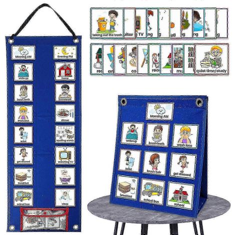 Tableau des tâches quotidiennes 2 en 1 pour enfants autistes avec 70 cartes - Matériel pédagogique visuel et comportemental pour enfants autistes - Planificateur mural pour l'école à la maison (1/5)