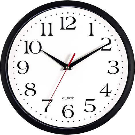 Horloge Murale Noire silencieuse sans tic-tac, 30,5 cm, à Quartz, Fonctionne avec Piles, Ronde, Facile à Lire, pour la Maison, Le Bureau, la Cuisine, la Salle de Classe, (1/5)