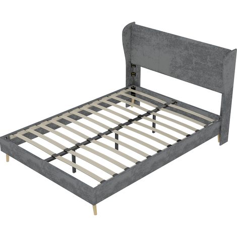 Modernes gepolstertes Bett 160x200 cm grau mit weichem Kopfteil, Rahmen ohne Stauraum (1/5)